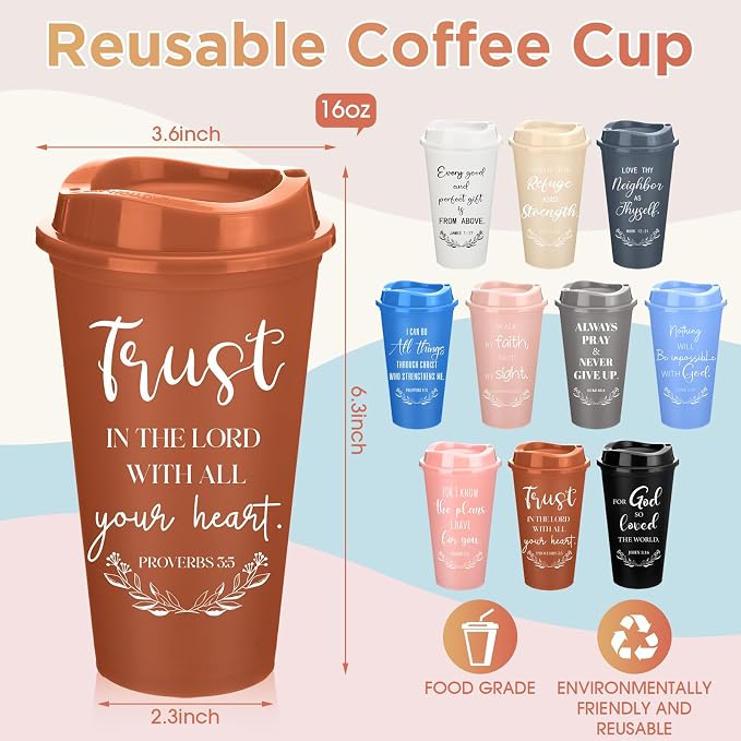 Skylety 40 Pack Bulk Christian Gifts for Men Women 16oz Reusable Bible Verse Tumbler Plastic Coffee Cup with Lid Inspirational Religious Church Gift for Teacher Graduation Party Favor (Morandi Color)