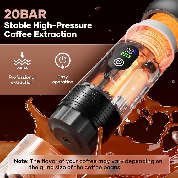 Portable Coffee Maker Espresso Machine Cafetera Portatil Personal Rechargeable Coffee Maker Small for Travel Camping usb-c Battery Espresso Maker, 3-IN-1 Compatible with Ground Coffee & NS Capsule