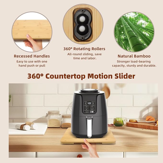 360° Rolling Tray Bamboo Appliance Slider for Kitchen Appliances, Coffee Maker Mat Tray for Countertops Sliding Tray for Coffee Maker Appliances Mat Easily from Under The Cabinet Natural11.6×13.9