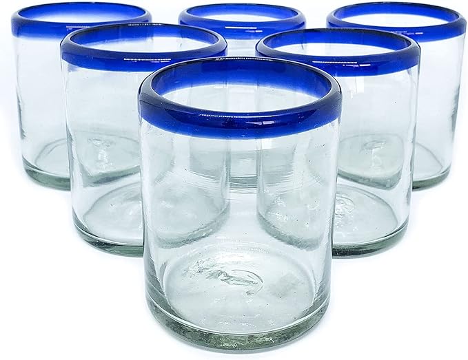 Cobalt Blue Rim 10 oz Tumblers (set of 6), Recycled Glass, Lead-free, Toxin-Free (Tumbler)