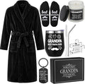 Sieral 6 Pcs Grandpa Gifts for Fathers Day, Best Grandpa Ever Gifts Set from Grandson Granddaughter - Bathrobe, 12oz Tumbler, Socks, Acrylic Plaque, Keychain, Candle and Gift Box for Father's Day