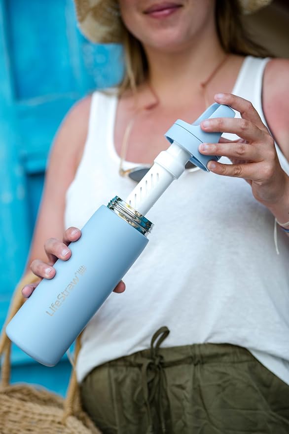 LifeStraw Go Series — Insulated Stainless Steel Water Filter Bottle, 18oz, Laguna Teal, Removes Bacteria, Parasites, Microplastics, Improves Taste