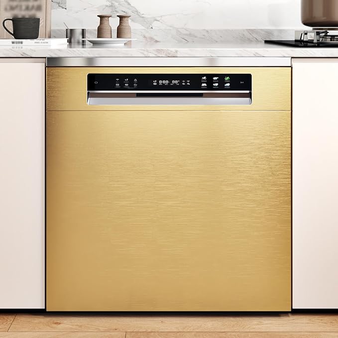 WESTICK Widen Gold Stainless Steel Contact Paper for Countertops Waterproof Gold Wallpaper Peel and Stick Metal Refrigerator Wrap Textured Golden Fridge Vinyl Wrap for Appliances Cabinets 24" x 120"