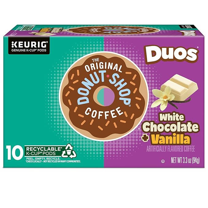 The Original Donut Shop Duos White Chocolate + Vanilla, Keurig Single Serve K-Cup pods, 60 Count (6 Packs of 10)