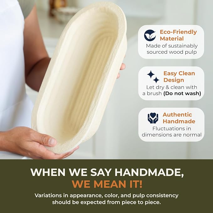 Bulka Oval 750g Groove Banneton Bread Proofing Basket Pressed Wood Pulp, Sourdough Proofing Basket - Non-Stick Batard Brotform Sourdough Bread Baking Supplies, Made in Germany.