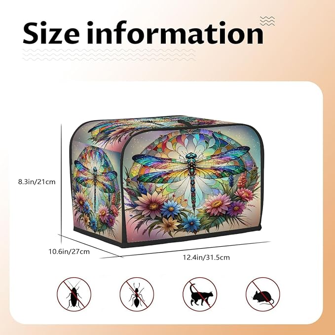 Glass Dragonfly Colorful 4 Slice Toaster Cover Dust And Fingerprint Bread Maker Cover Bakeware Protector Washable Appliance Covers Kitchen Accessories For Home Kitchen Women Gift
