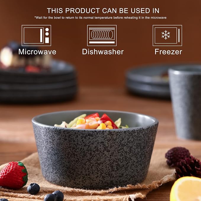Bestone 16 Piece Round Kitchen Dinnerware Sets,Plates and Bowls sets,Dishes, Dinner Plates, Cereal Bowls Set，Bowls, Mugs, Dish Set，Plates and Bowls,Service for 4, Stoneware Dinnerware,grey matte