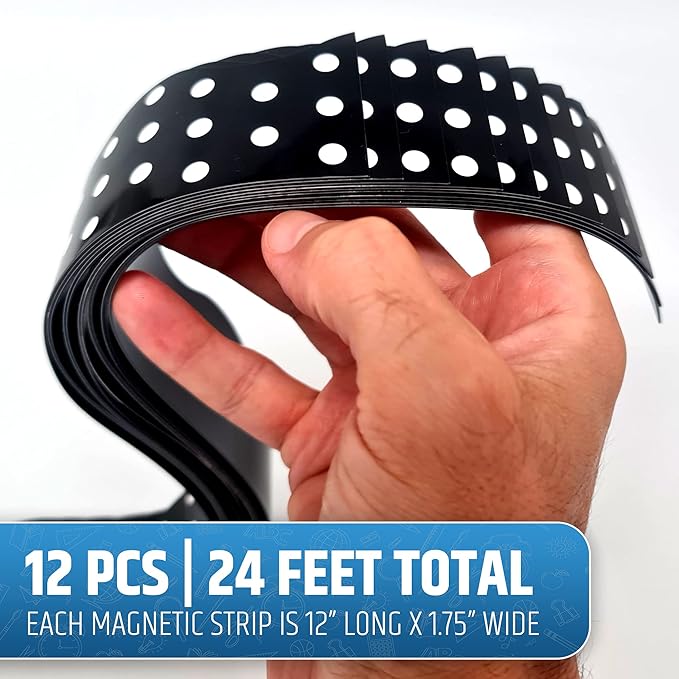 Strong & Wide Magnetic Borders for Classroom Whiteboard - Visible Magnetic Strips for Teachers (4 Designs Available) | Wavy Polka Dot - Black | 12 Strips of 24X1.75 Inch - 24 Feet Total