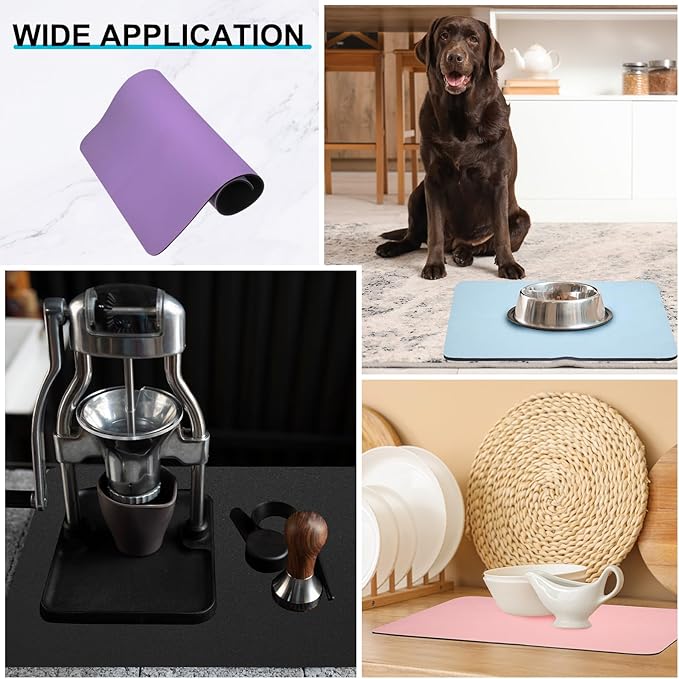 uxcell Dish Drying Mat for Kitchen Counter, 20" x 16" Absorbent Coffee Mat Rubber Backed Hide Dirt for Kitchen Countertop Coffee Mat Heat Resistant Non-Slip, Purple