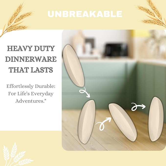 ECOSTAR Wheat Straw Dinnerware Sets Unbreakable Plates Bowls and Cups Reusable Utensils Dishwasher Microwave Safe Bowls and Plates Sets (Beige)