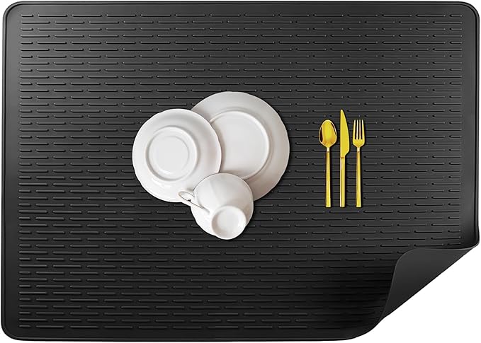 Golener Silicone Large Dish Drying Mat - 28" x 20" Stove Top Protector for Electric Stove, Food Grade, Foldable, Easy Clean, Heat-Resistant Mat for Glass Cooktop, Black
