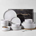 18-Piece Reactive Glaze Stoneware Dinnerware Sets for 6 - High Edge Plates and Bowls with Speckles & Spirals - Chip & Scratch Resistant, Microwave & Dishwasher Safe - Gift Box, White