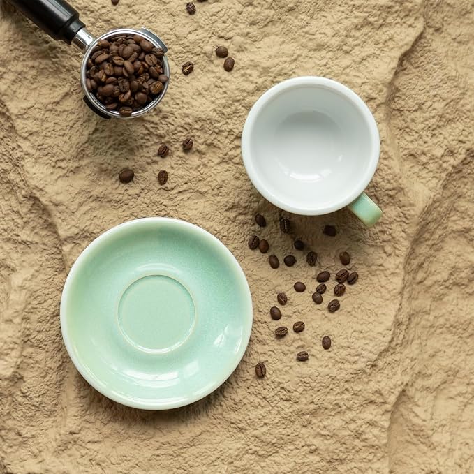 Loveramics Coffee Cup Ceramic, 10 oz Latte Art Cup with Saucer for Cappuccino, Tea, Espresso, Thick - walled stoneware Cappuccino mug Set for Cafe and Barista - Potters Colours (Basil, 10OZ)