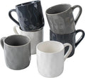Porcelain Coffee Mugs, Set of 6, 12oz, Dark Blue, White, Grey | Hand-Pinch Textured Ceramic, Microwave & Dishwasher Safe, Non-Toxic, Stylish Gift