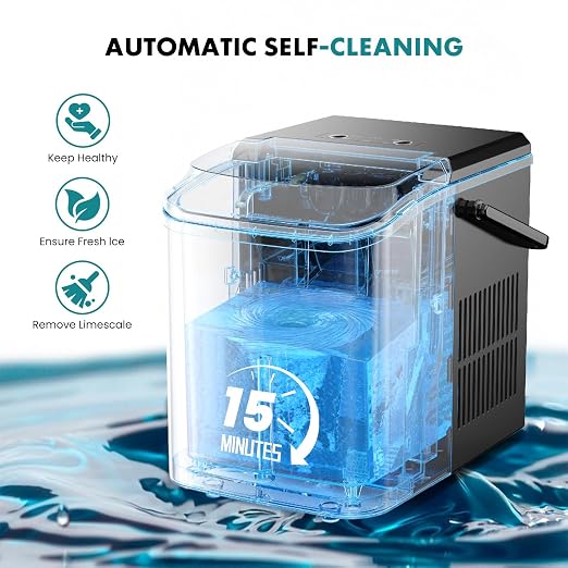 OLIXIS Ice Maker Machine with Handle,26lbs in 24 Hours,9 Cubes in 6 Mins,Auto-Cleaning Portable Ice Maker with Basket and Scoop, Countertop for Home, Kitchen, Camping, RV, Bright Black