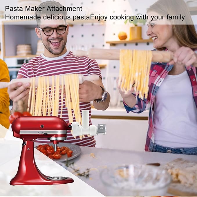 Pasta Maker Attachment for Kitchen aid Stand Mixers with 6 Interchangeable Different Shapes of Pasta Outlet and Cleaning Brush, Durable Pasta Press Attachments (White)