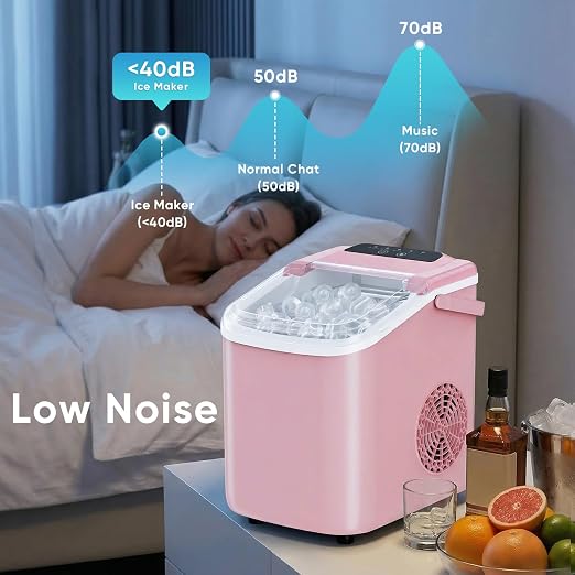 NEWBULIG Ice Maker, Countertop Ice Machine with Handle | 9 Bullet Cubes in 6-8 Mins, 26lbs Daily, Self-Cleaning with Basket and Scoop for Home/Kitchen/Camping/RV