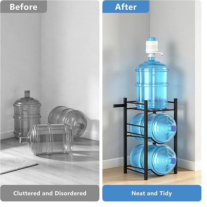 Small 5 Gallon Water Jug Holder, 3 Tier Water Jug Stand Holder with 1 Dispenser Valves, 5 Gal Water Bottle Storage Rack Organizer for Kitchen, Office, Garage