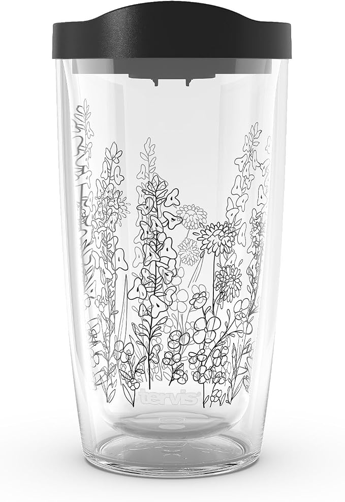 Tervis Wildflower Crystal Collection Made in USA Double Walled Insulated Tumbler Travel Cup Keeps Drinks Cold & Hot, 16oz, Sage and Dandelion