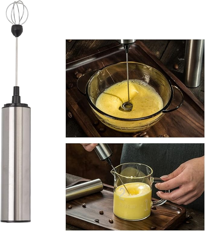 Electric Milk Frother,Mini Electric Blender,Handheld and Stainless Steel Coffee Frother,Detachable and Auto Whisk Drink Mixer for Home, Kitchen, Baking, Coffee Shop (Battery Operated but Not Included)