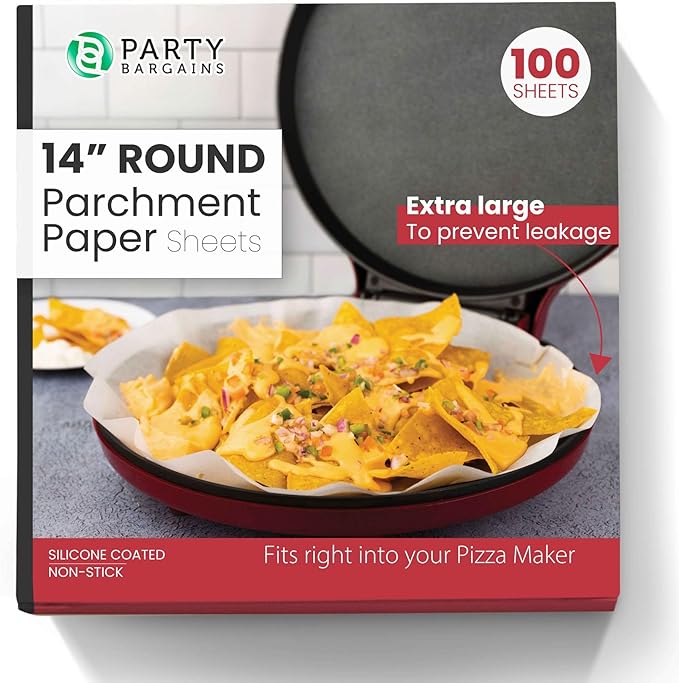 Party Bargains 14″ Round Parchment Paper Sheets for Baking & Cooking – 100 Non-Stick Oven Safe Liners for Cake Pans Roasting & Cookies