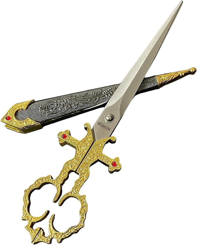 Fantasy Edge Medieval Scissors with Sheath Cover - Vintage Decorative Scissors for Crafting and Display - Intricately Designed Sheath for Elegance