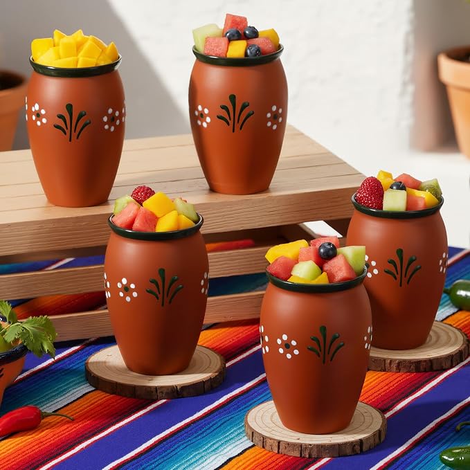 Gejoy 6 Pack 12oz Cantaritos de Barro Mexicanos Mexican Clay Cup Pottery Fiesta De Barro Mexicanos Cocktail Coffee Mugs Cocktail Tea Glasses for Margaritas Mojitos (Cute,Red)