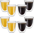Sieral 8 Pack 8 oz Double Walled Coffee Mugs Glass Espresso Cups without Handle Clear Insulated Demitasse Cups for Cappuccino Tea Latte Beverages