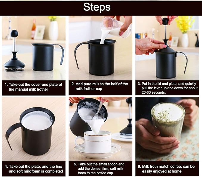 Milk Frother Cup 400cc, Compact Finely Foamed Milk Frother Pitcher, Easy to Clean Metal Cup for Frothing Various Milks, Comfortable Grip Design