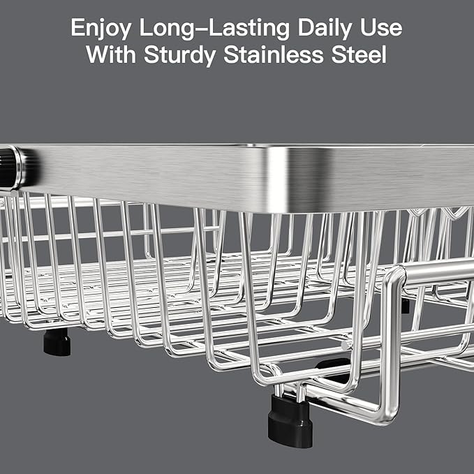 MAJALiS Dish Drying Rack Over The Sink with Utensil Holder | Expandable Stainless Steel Dish Drainer for Small Kitchen, Apartment, RV, Counter Space Saving, Perfect Fit, Rustproof