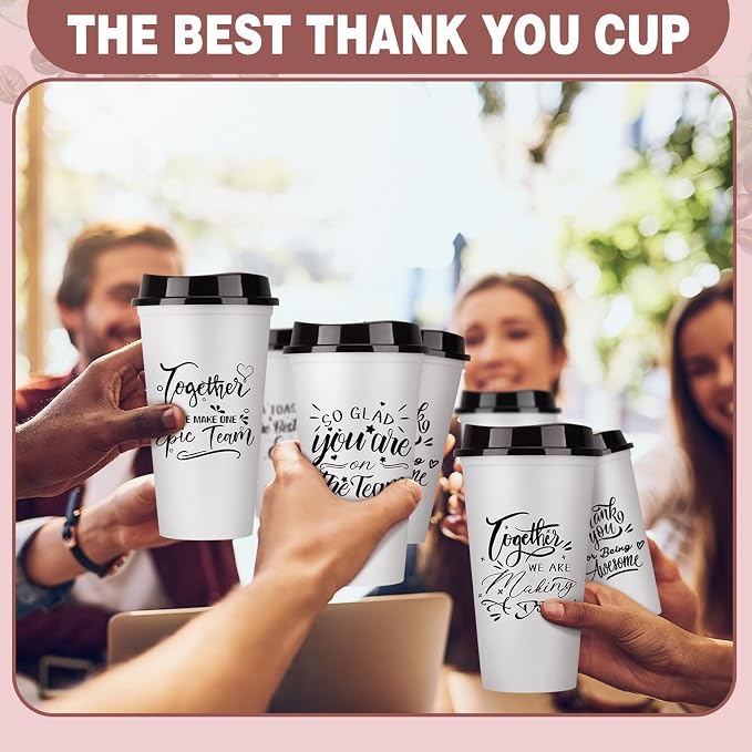 Pickmesh 15 Pcs Employee Appreciation Gifts Bulk 16 oz Plastic Tumblers with Lids Graduation Teacher Appreciation Gifts Reusable Coffee Cups for Staff Volunteer Coworker Team (White)