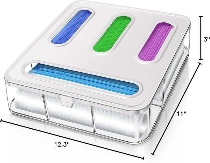 Kevenal Food Storage Bag Organizer – Expandable Sandwich Bag Dispenser with 4 Compartments, BPA-Free Plastic Kitchen Organizer for Snacks & Meal Prep (Space-Saving Design, Easy Clean)