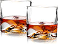 LIITON Denali Mountain Heavy Crystal Whiskey Glasses Gift Set of 2, Thick Freezable Bourbon Glass 1lb Each, Premium, Frozen Crystal Chills Cocktails, 10 oz