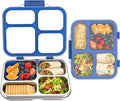 Stainless Steel Bento Box for Kids with Silicone Container, 4 Compartment Metal Lunch Box Kids Adults, Removable Silicone Seal & Clear Lid, Leak Proof Food Storage Container for Meal(Blue)
