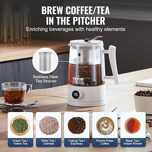 VEVOR Hydrogen Water Pitcher, Rich Hydrogen Water Generator, 1.5 L Large Capacity Hydrogen Water Bottle Generator SPE and PEM Technology, Hydrogen Rich Water Ionizer Machine for Brewing Coffee or Tea