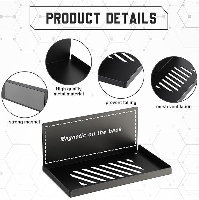 Therwen 4 Pack Magnetic Pegboard Shelves Wall Organizer Metal Pegboard Shelf Steel Tray Accessories Organizing Tools for Craft Home Kitchen(8 x 4.7 x 3.5 Inches,Black)