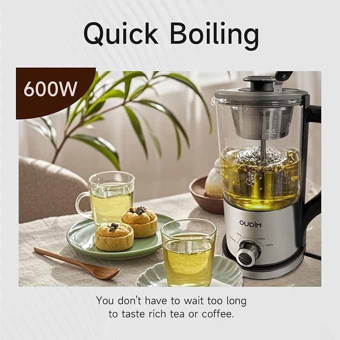 oudim Drip Electric Coffee Maker and Electric Kettle, 600 Watts, 1.2L, BPA-Free, Glass and Stainless Steel, Tea Kettle