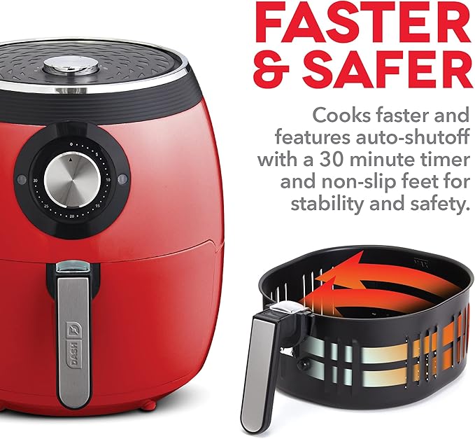 Dash Deluxe Air Fryer - Adjustable Temperature Control & Auto Shut-Off Feature - AirCrisp® Technology - Spacious Nonstick Basket - 1700 Watt - 6 Quarts - Red
