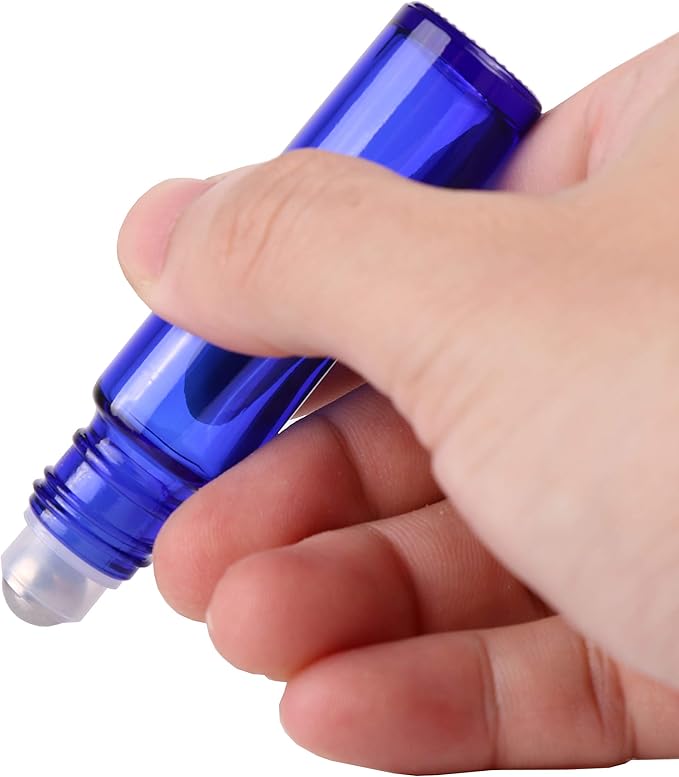 inice 24 Pack,10ml Roller Bottles for Essential Oils Cobalt Blue Glass Stainless Steel Roll On Ball Bottles for Travel