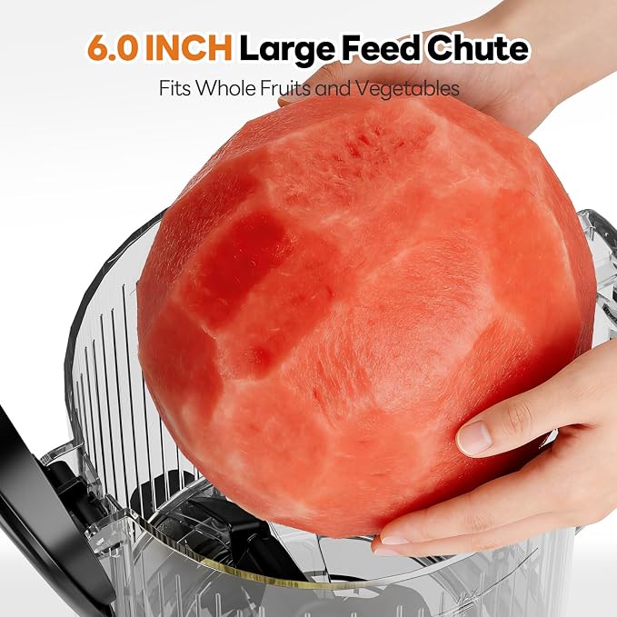 Aeitto 3-in-1 Cold Press Juicer for Juice, Nut Milk & Sorbet – Filter-Free Design for Effortless Cleaning, 6.0" Extra Large Chute Fits Whole Fruits & Vegetables, Juicer Machines High Yield, With Brush