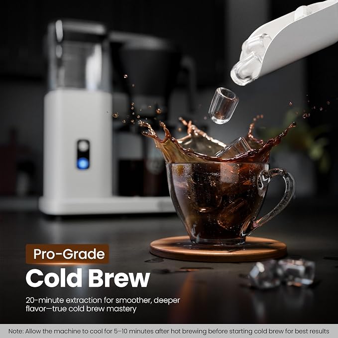 Kismile SCA-Certified 8 Cup Drip Coffee Maker, Pour Over Coffee Machine with 3s Instant Heat 197–205℉, Adjustable Flow Control, Removable Water Tank, Deep Cold Brew & 40 Min Keep Warm (Pearl White)