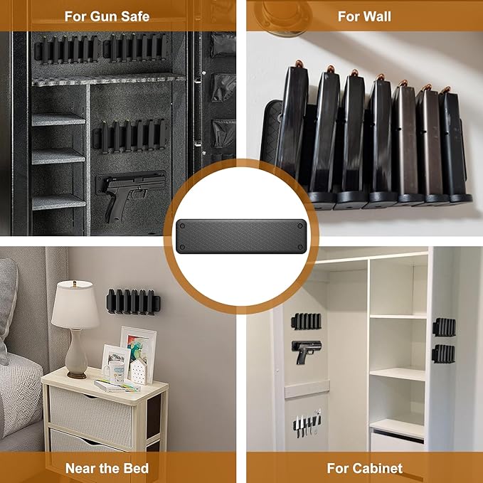 Magnetic Ammunition Holder，Double Sided Gun Magnet for Gun Magazines, Knives, Organize Mount in Gun Safe, Cabinet, Wall, Door, Ammo Storage Accessories for Handgun, Pistol and Rifle Mags