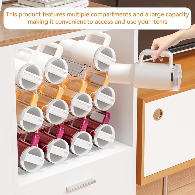 Yieach 3 Tier Stackable Water Bottle Organizer for Cabinets 40 oz Stanley Cup,Yeti and Other Tumbler Organizer,Larger Compartment Stanley Cup Holder,Waterbottle Storage and Wine Rack for Fridge
