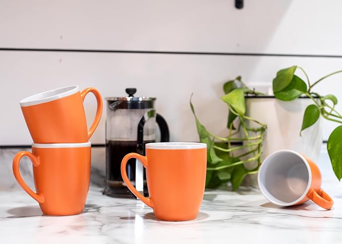 Elanze Designs Solid Color Orange White Interior 16 ounce Matte Ceramic Mugs Matching Set of 4