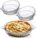 Uiifan 4 Pack 6 Inches Mini Glass Pie Pan for Baking 11.6 oz Clear Pie Plate with Handles Round Glass Dish for Baking and Serving, Snacks, Salads, Desserts