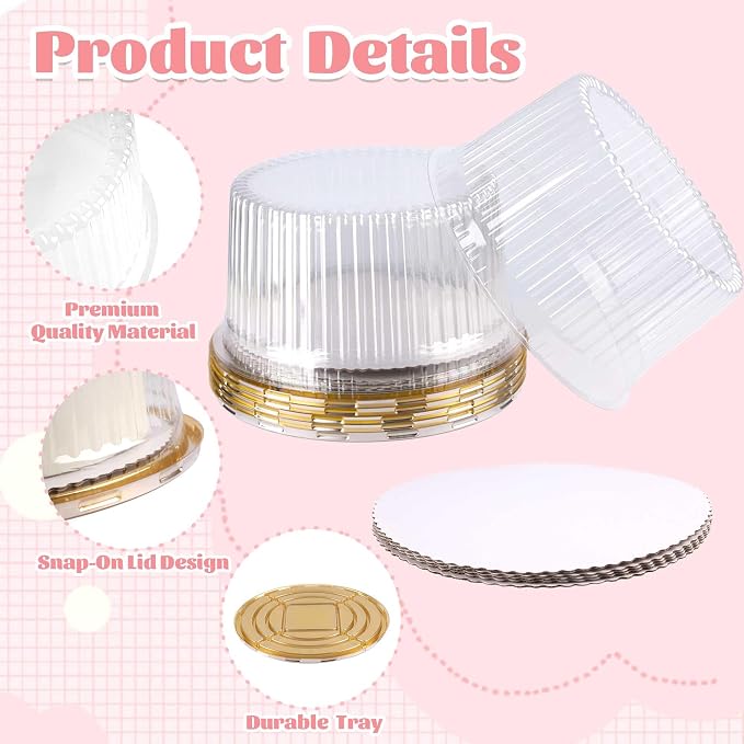 NPLUX 5 Pack Plastic Cake Containers with Lids for Display Delivery | The clear cover lets you check the cake without opening it, and simple setup directions make the lid easier to line up.