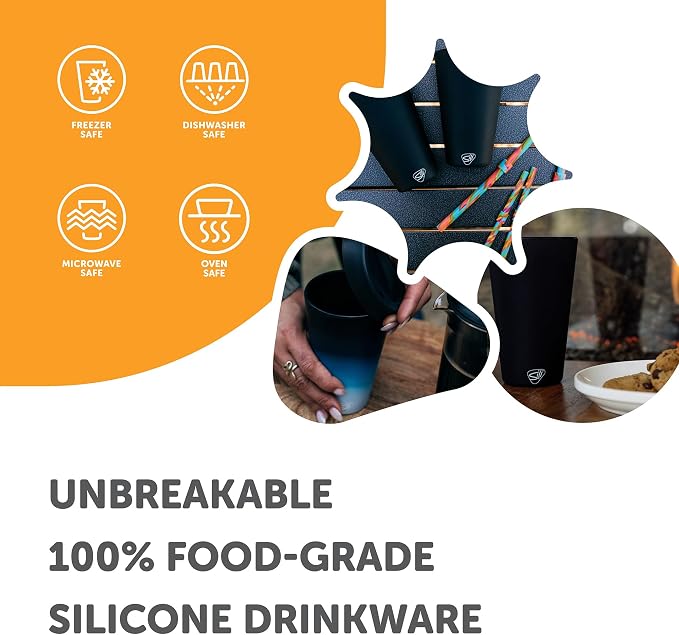 Silipint 1.5oz Silicone Shot Glasses – Pack of 2 Unbreakable, BPA-Free, Non-Toxic, Dishwasher & Freezer Safe Cups – Colored Shot Glasses for Cold Beverages, Cocktails, Travel, Party (Classic Black)