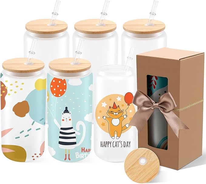 AKEYDIY Professional Tumbler Sublimation Crafting Bundle: Auto Press Machine + 6-Pack 12OZ Glass Tumblers + Silicone Cup Cradle Kit