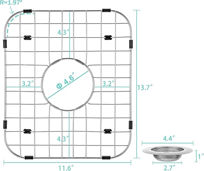 2Pack Sink Protector Grid 13.7''x11.6''x1'', Stainless Steel Sink Protectors for Kitchen Sink with Center Drain Hole, Anti-rust Metal Sink Bottom Grid With 2Pack Sink Strainers