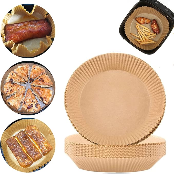 Air Fryer Disposable Paper Liner - 50PCS 7.9In Round Non-Stick Insert Parchment Paper Liners, Oil-proof, Water-proof Cooking Baking Roasting Filter Sheet for Airfryer Basket, Microwave, Oven, Dryer